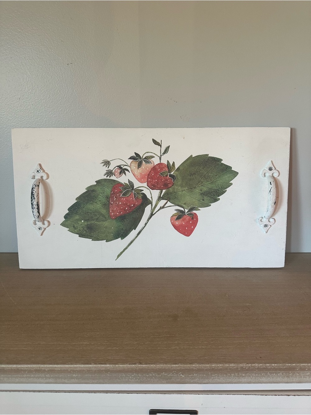 White Strawberry Botanical Wall Tray with Handles